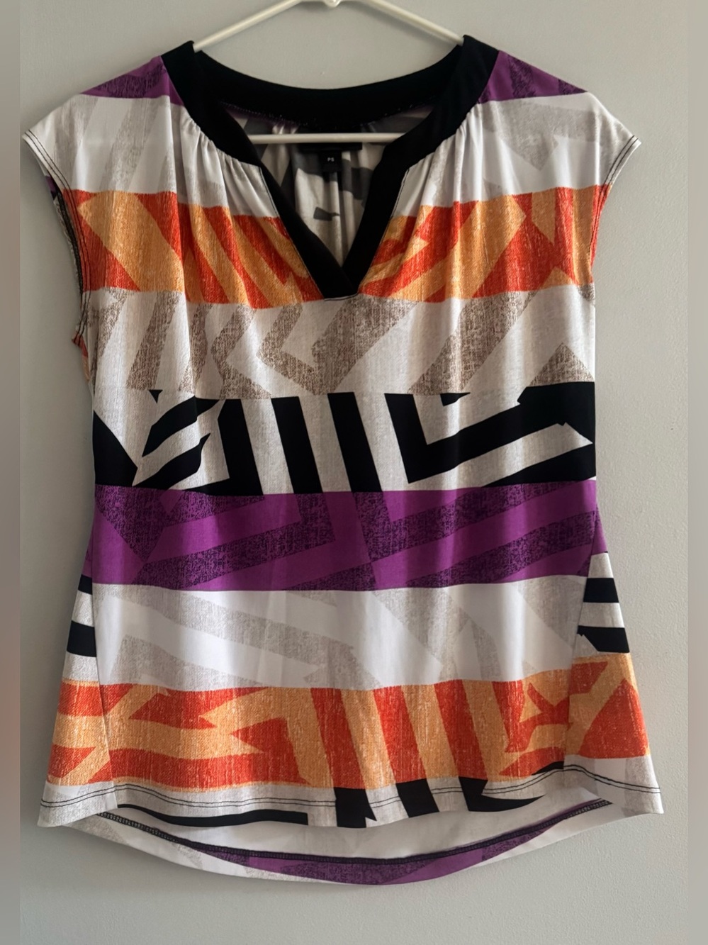 Worthington Petite Small Geometric Print Cap Sleeve Blouse PS